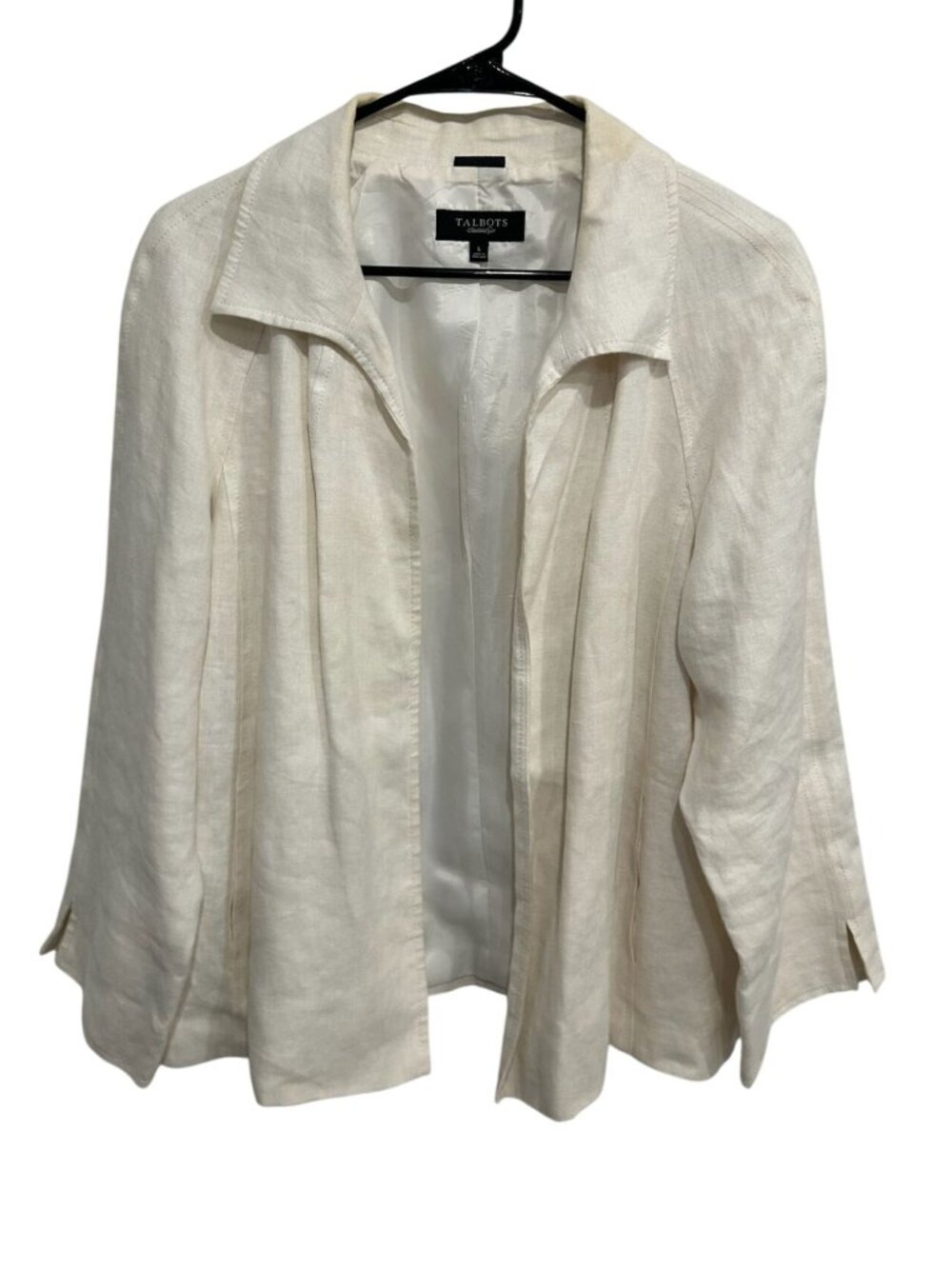 Talbots Large Cream Pure Irish Linen Open Front Lined Jacket Minimalist Boho